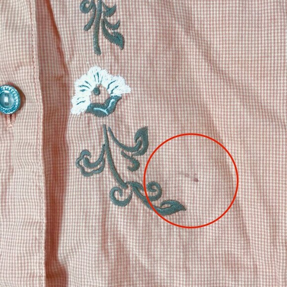 Vintage 90s Wrangler Pink Floral Plaid Cottagecore Western Button Up Shirt / S/M - Picture 5 of 6